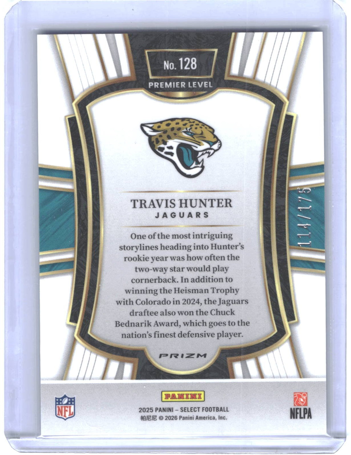 2025 Panini Select #128 Travis Hunter Blue Prizm #/175