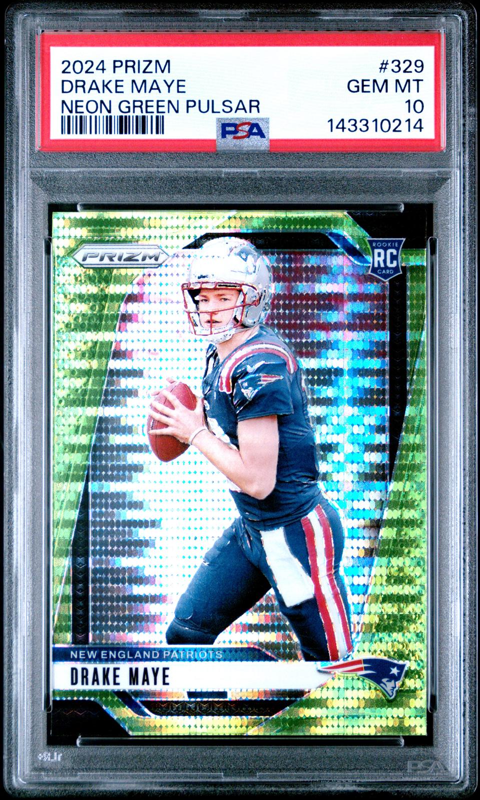 2024 Panini Prizm #329 Drake Maye Neon Green Pulsar PSA 10