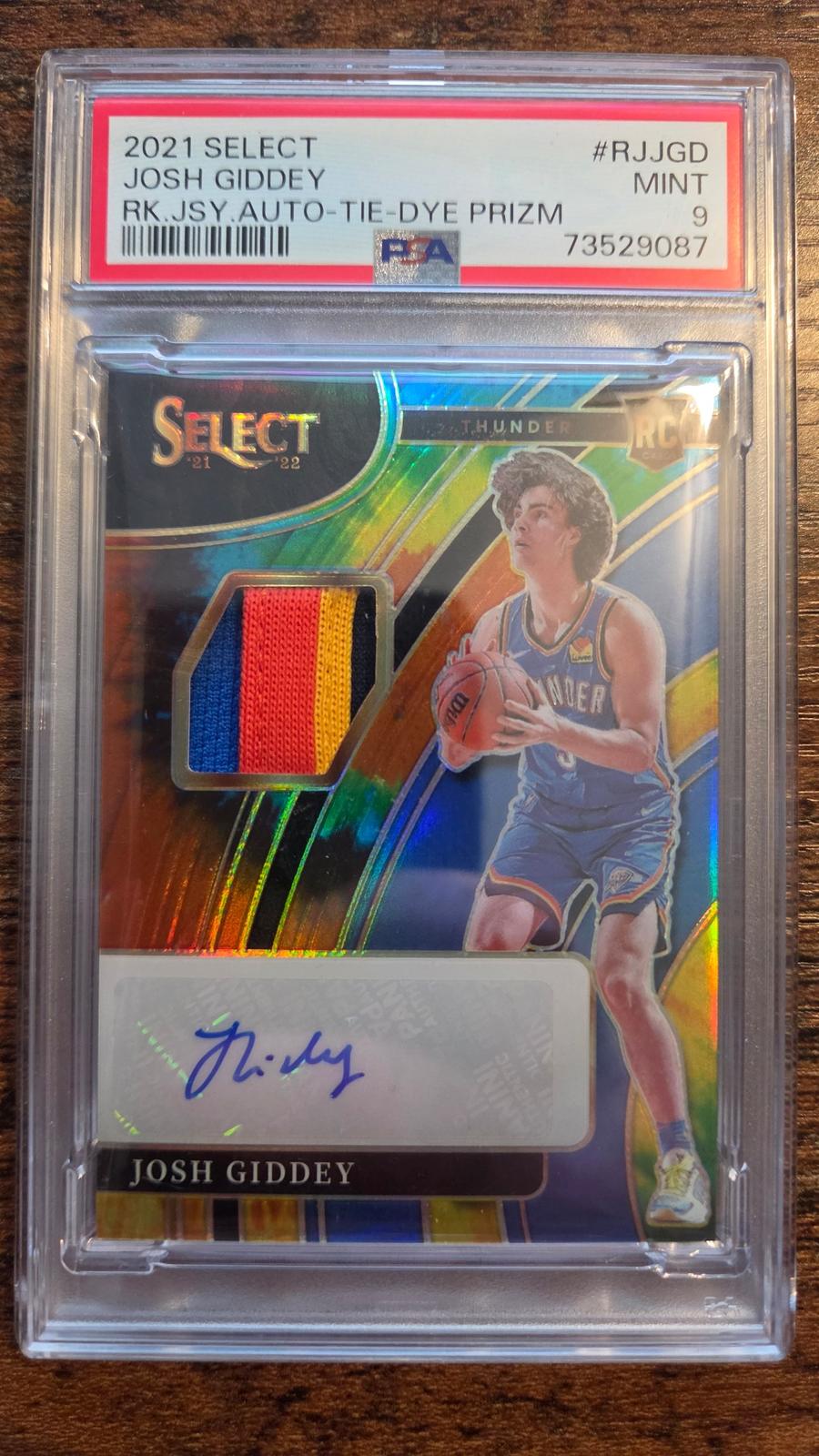 2021-22 Panini Select Josh Giddey Rc Jersey Autographs Tie-Dye Prizm PSA 9 #/25