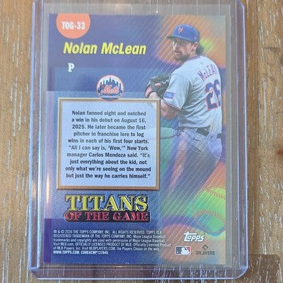 2026 Topps Series 2 Nolan McLean New York Mets Titans of Game #TOG-33 RC