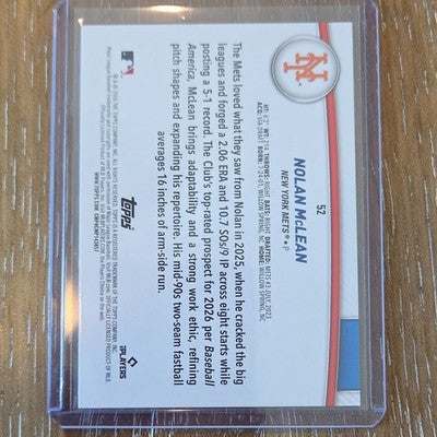 Topps 2026 Topps Series 2 Nolan McLean New York Mets RC Flagship #52