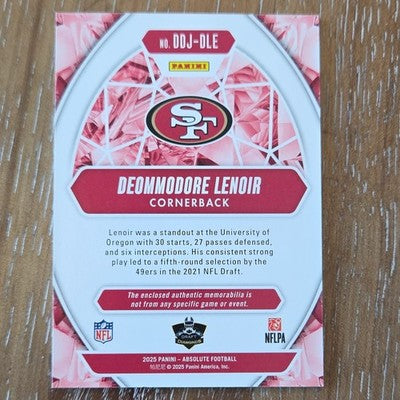 Panini 2025 Absolute Deommodore Lenoir 49ers Draft Diamonds Jerseys #DDJ-DLE