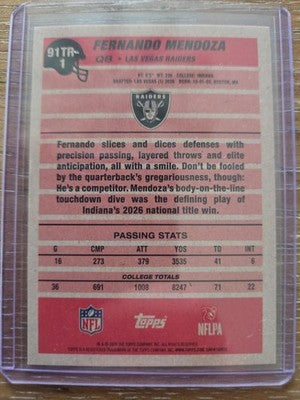 2026 Topps Flagship Fernando Mendoza - 1991 Topps Football Rookies