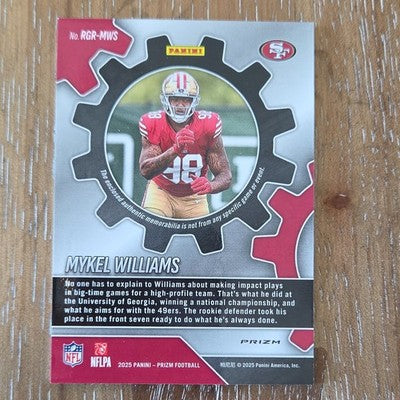 Panini 2025 Prizm Football Mykel Williams 49ers Rookie Gear Patch #RGR-MWS