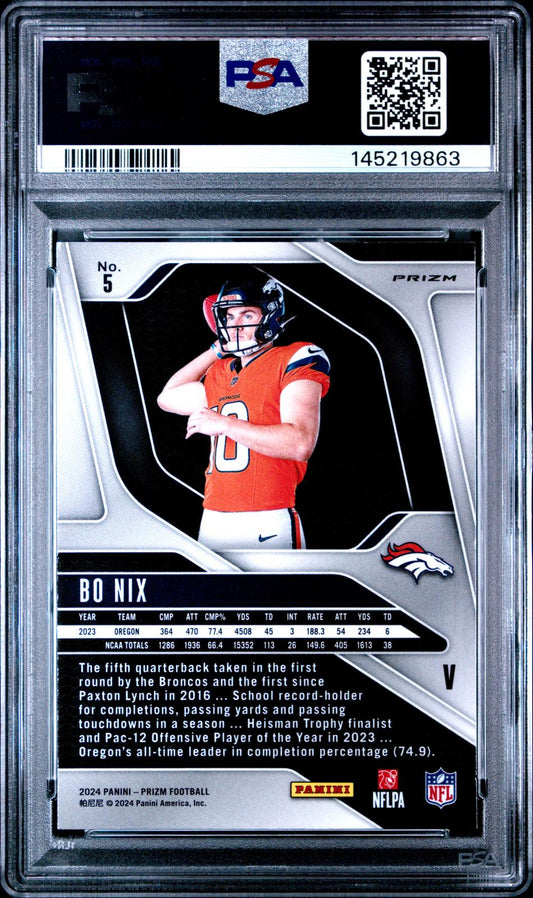 2024 Panini Prizm #5 Bo Nix Rookie Variations Silver Prizm PSA 10
