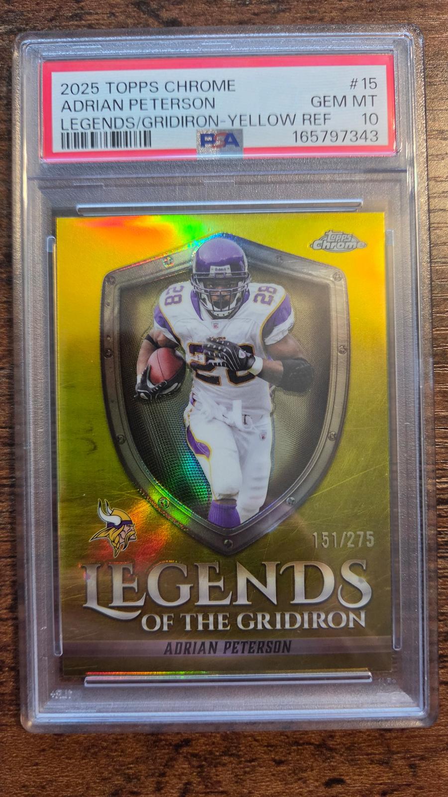 2025 Topps Chrome Adrian Peterson Legends Gridiron Yellow Refractor PSA 10 #/275
